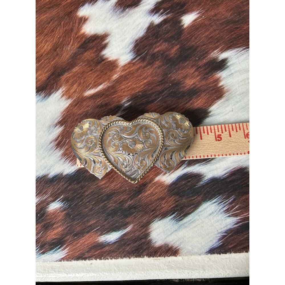 Vintage Triple Heart Sterling Silver Plate Montana Silversmiths Belt Buckle - Picture 3 of 10